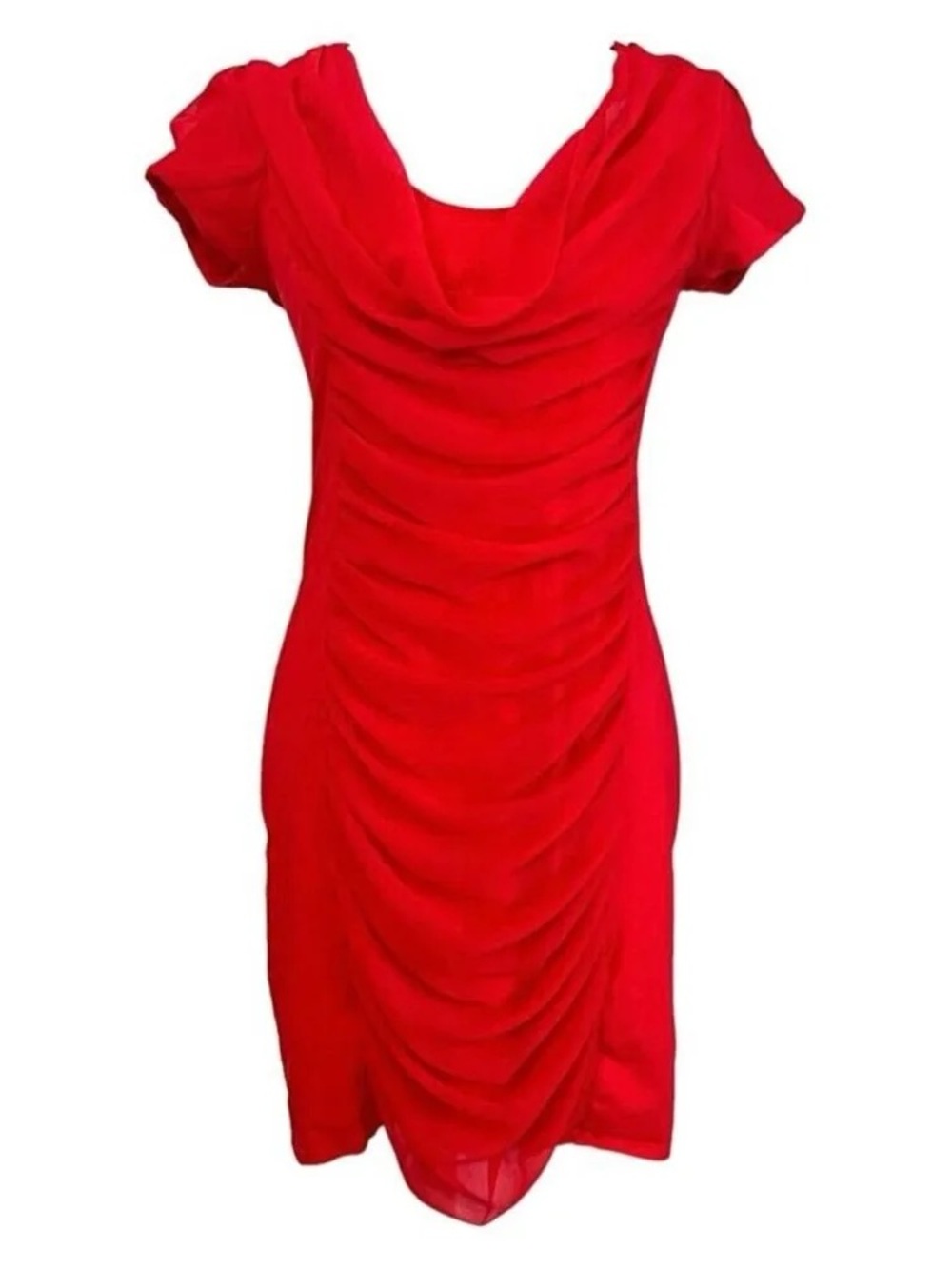 Express Red Draped Ruched Center Cap Sleeve Mini Dress